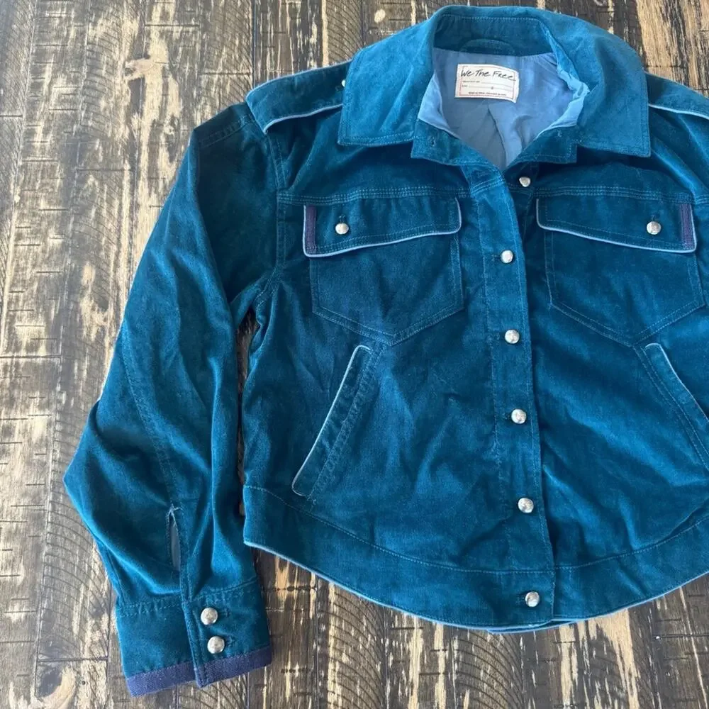 We The Free by FREE PEOPLE - Oversized Teal Corduroy Snap Jacket – Size SMALL